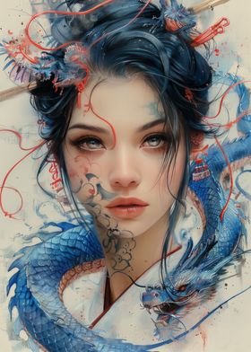 Blue geisha dragon