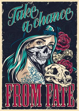 Tattoo Girl Skull Rose