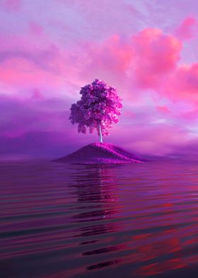 Pink Tree On The Beach Art