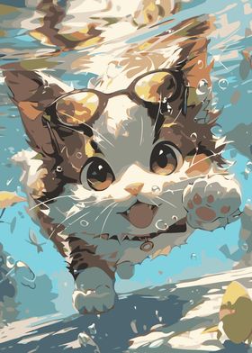 cute cat swim