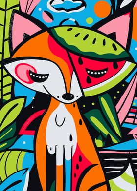 Tropical Cute Fox Pop Art