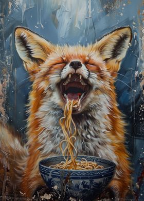 Fox Eating Ramen Noodles