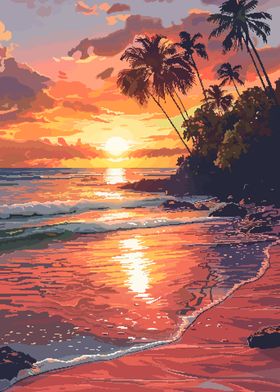 Hawaiian Sunset Pixel Art