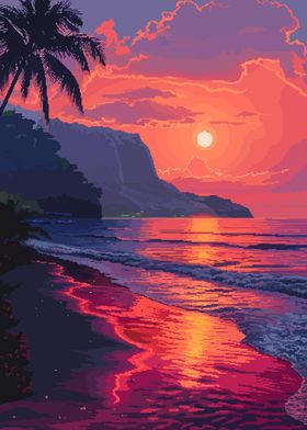 Hawaii Sunset Pixel Art