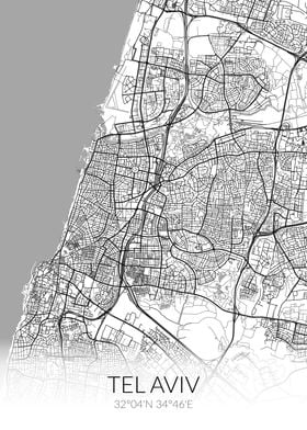 Tel Aviv City Map White