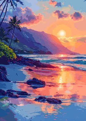 Hawaii Sunset Pixel Art