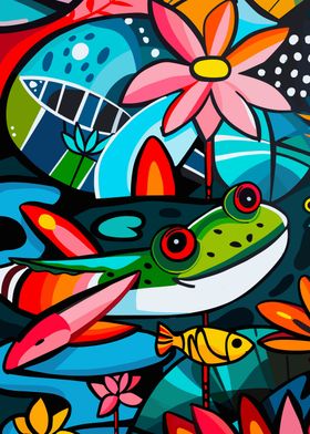 Funky Tropical Frog Art