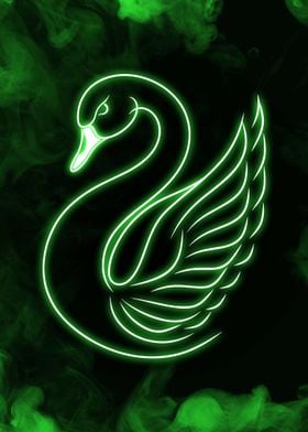 Green Neon Swan Glowing