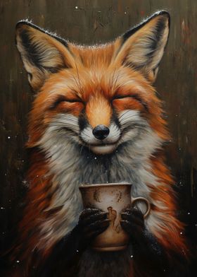 Happy Fox Drinking Tea