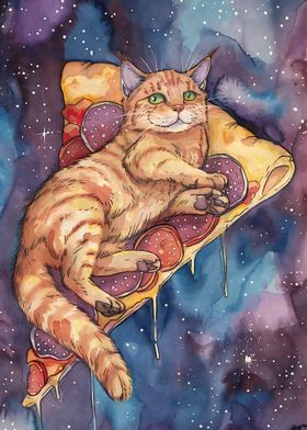 Pizza Cat in Space Galaxy