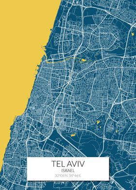 Tel Aviv Map Blue Yellow