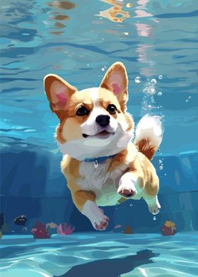 Corgi Dog Swimming
