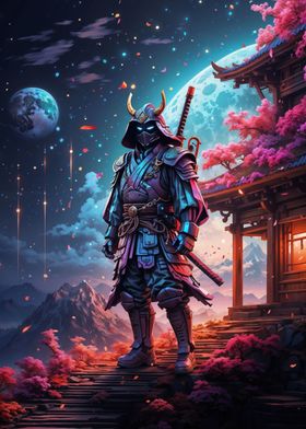 Neon Moonlit Samurai