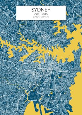 Sydney Map Blue Yellow