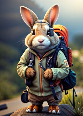 Cute rabbit with hiking