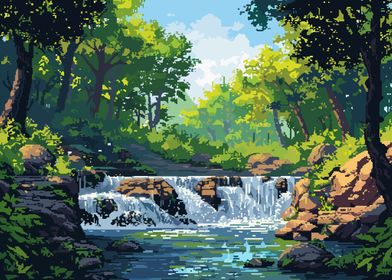River Waterfall Pixel Art