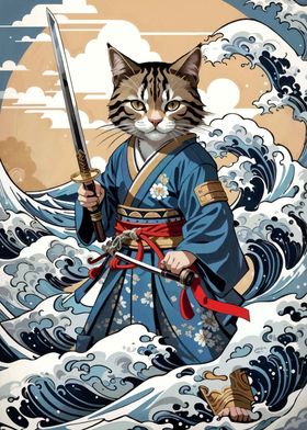 Cat Samurai Japan Wave