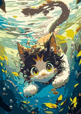 swim cute cat