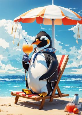 Penguin sits on the beach