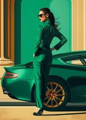 Aston Martin car and woman