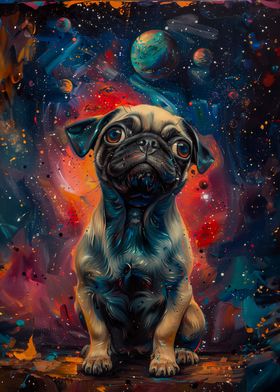 Galaxy Pug Oil Painting