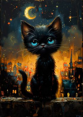 Cat under moonlight