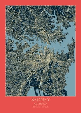 Sydney Map Red Blue