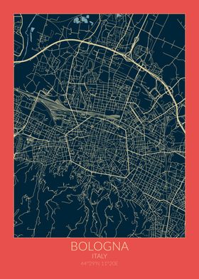 Bologna Map Red Blue