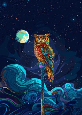 Beautiful Owl At Night 
