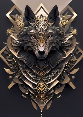 Black Wolf Head Art Deco