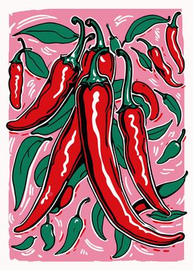 Retro Chili Peppers Poster