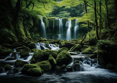 Waterfall in Forest Nature