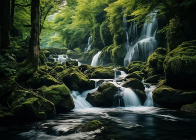 Waterfall in Forest Nature