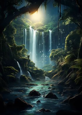 Waterfall in Forest Nature