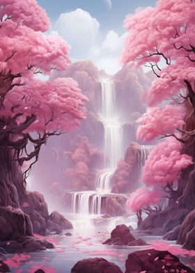 Waterfall Sakura Trees