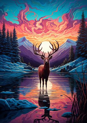 deer in a mountain lake