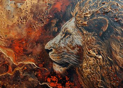 Lion painting with gold