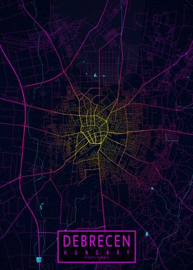 Debrecen City Map Neon