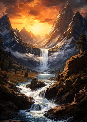Majestic Sunset Falls