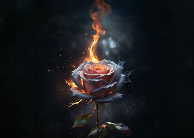 Burning rose in dark