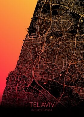 Tel Aviv Black Orange Map