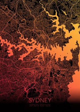 Sydney Black Orange Map