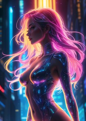 Beautiful woman in neon