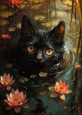 black cat swimming