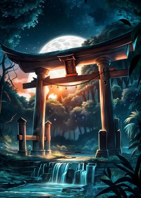 Torii gate night forest