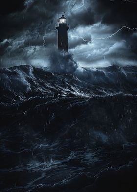 Lighthouse On Stormy Ocean