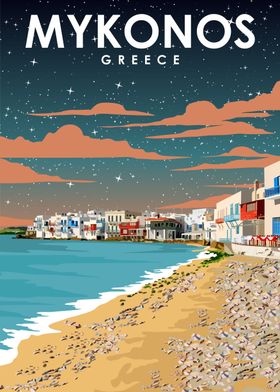 Mykonos Greece Night Art