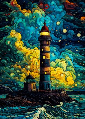 starry night lighthouse