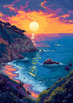 Beach Sunset Pixel Art