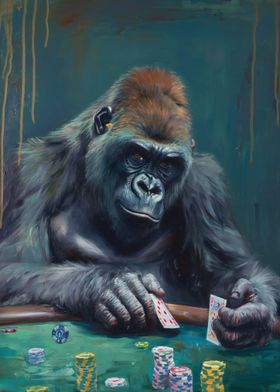 Gorilla Playing Poker Game